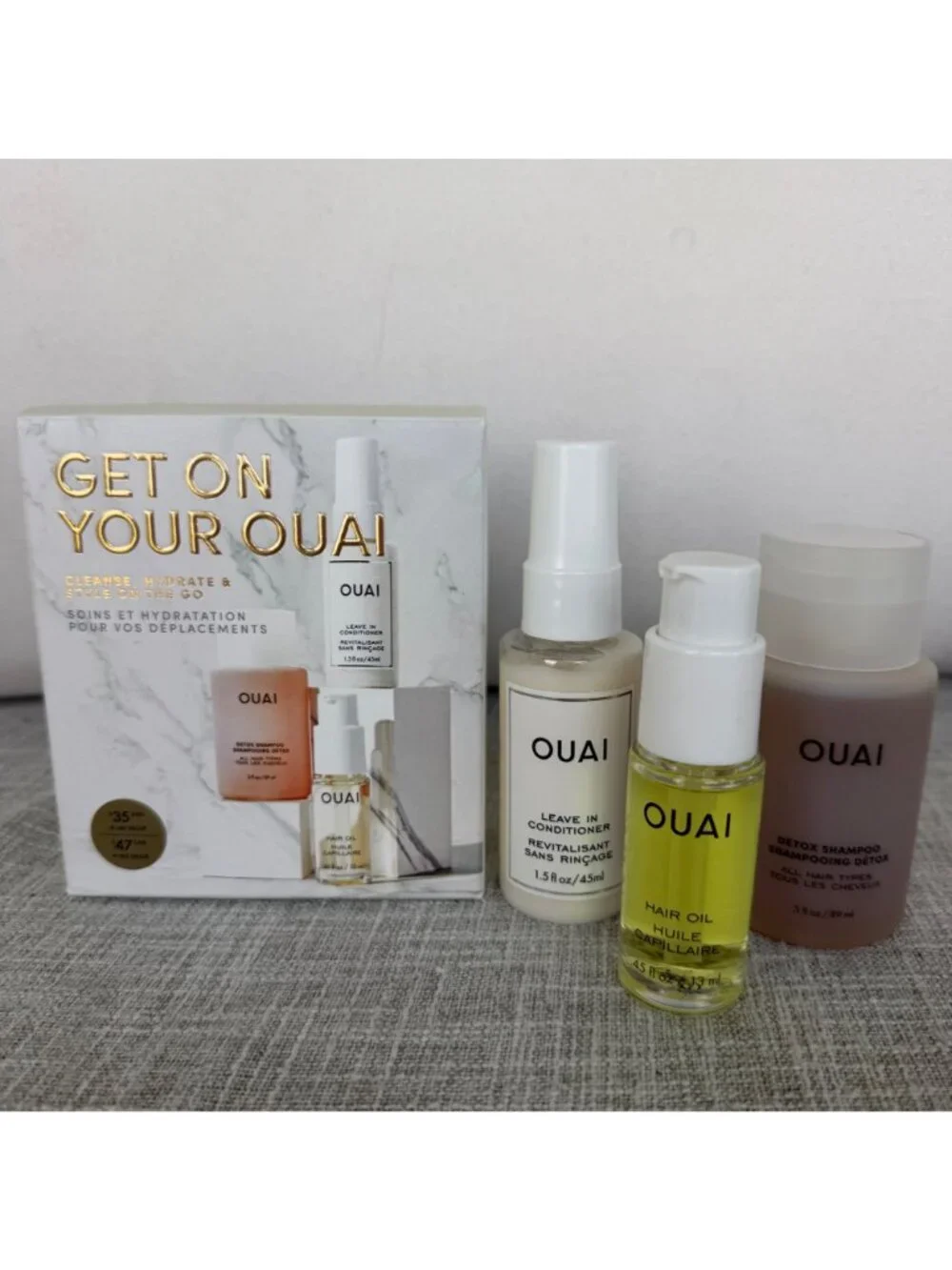 NEW OUAI ‘GET ON YOUR OUAI’ 3 PIECE CLEANSE, HYDRATE & STYLE SET